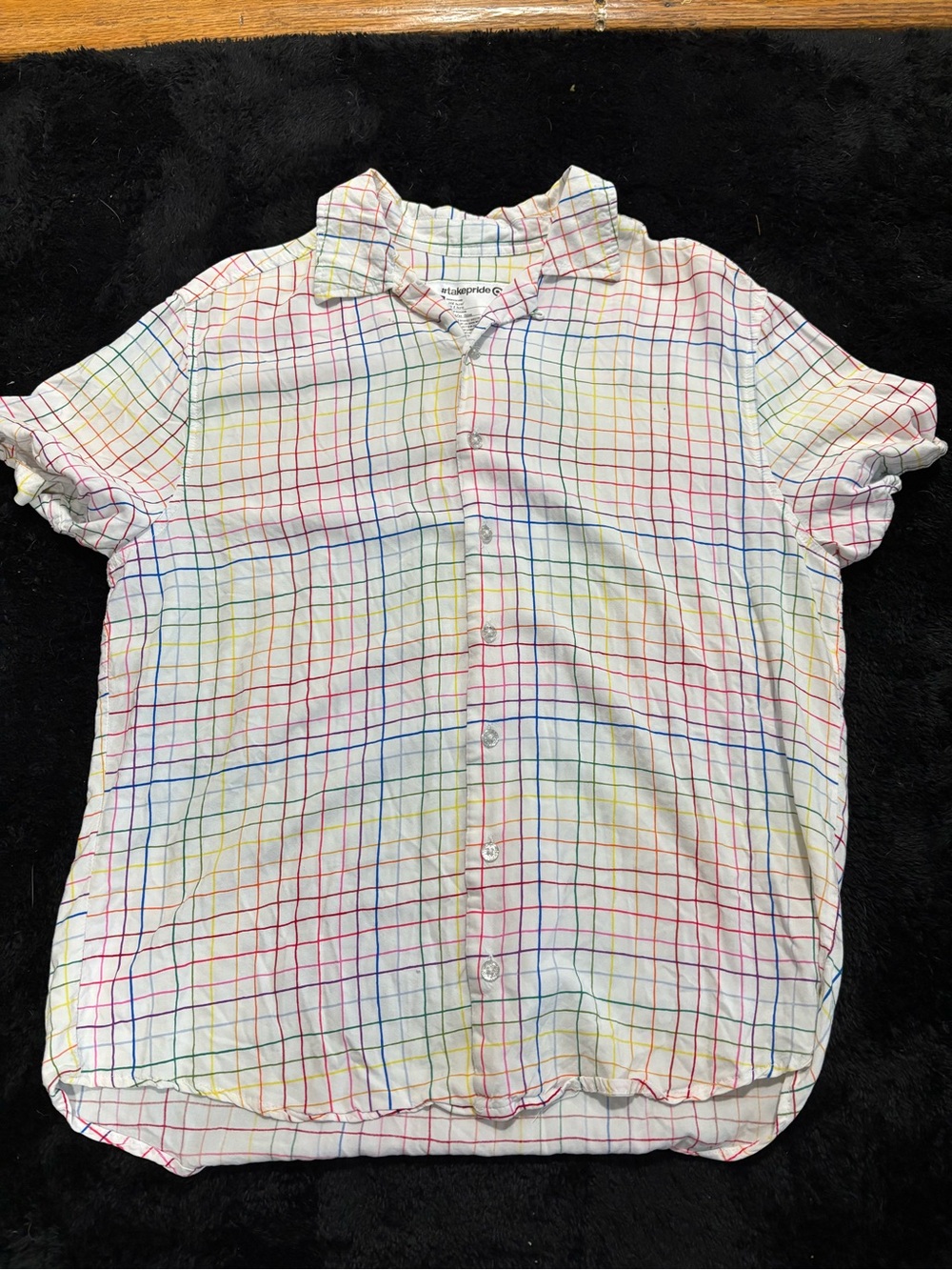 Target White Short-Sleeve Button-Up Shirt with Rainbow Grid